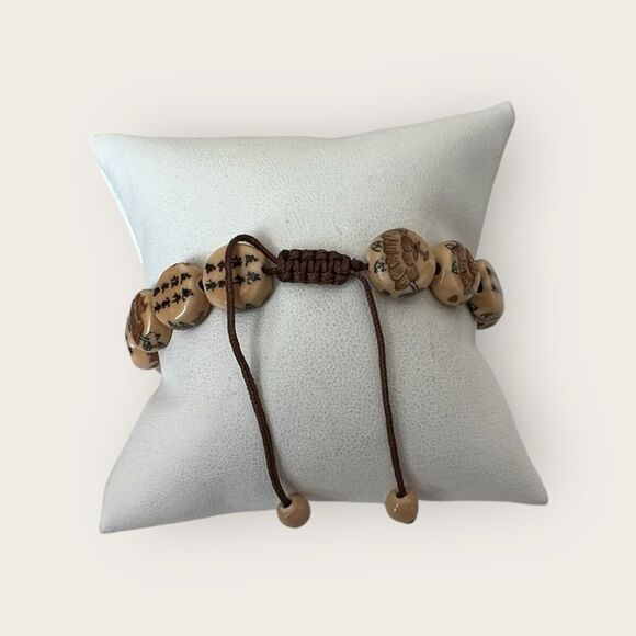 Round Beaded porcelain bracelet Asian style adjustable size - Picture 4 of 6